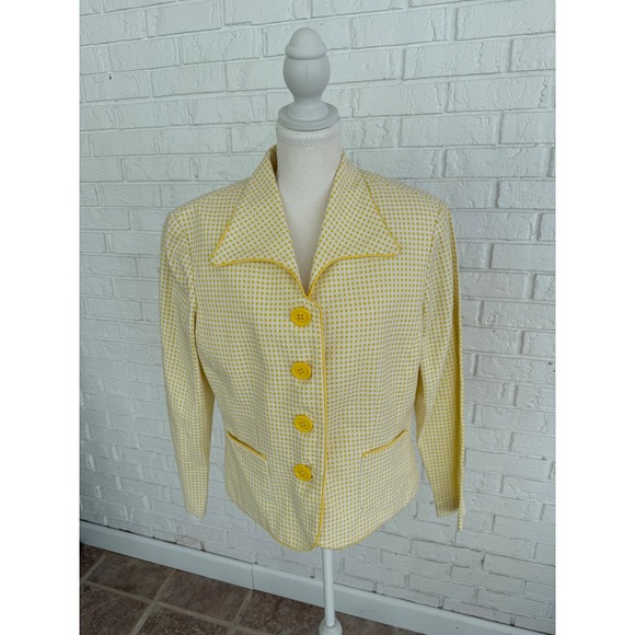 Jessica Howard Jackets & Blazers - Jessica Howard Blazer Women 14 Yellow Excellent Polka Dot Cotton Button Front